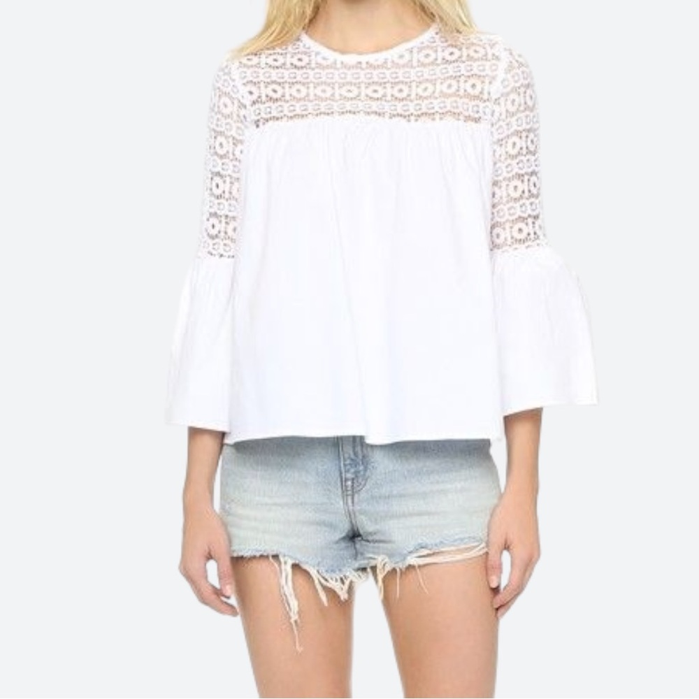 NWOT!  Endless Rose Crisp Lace With Poplin Bell Sleeves Blouse